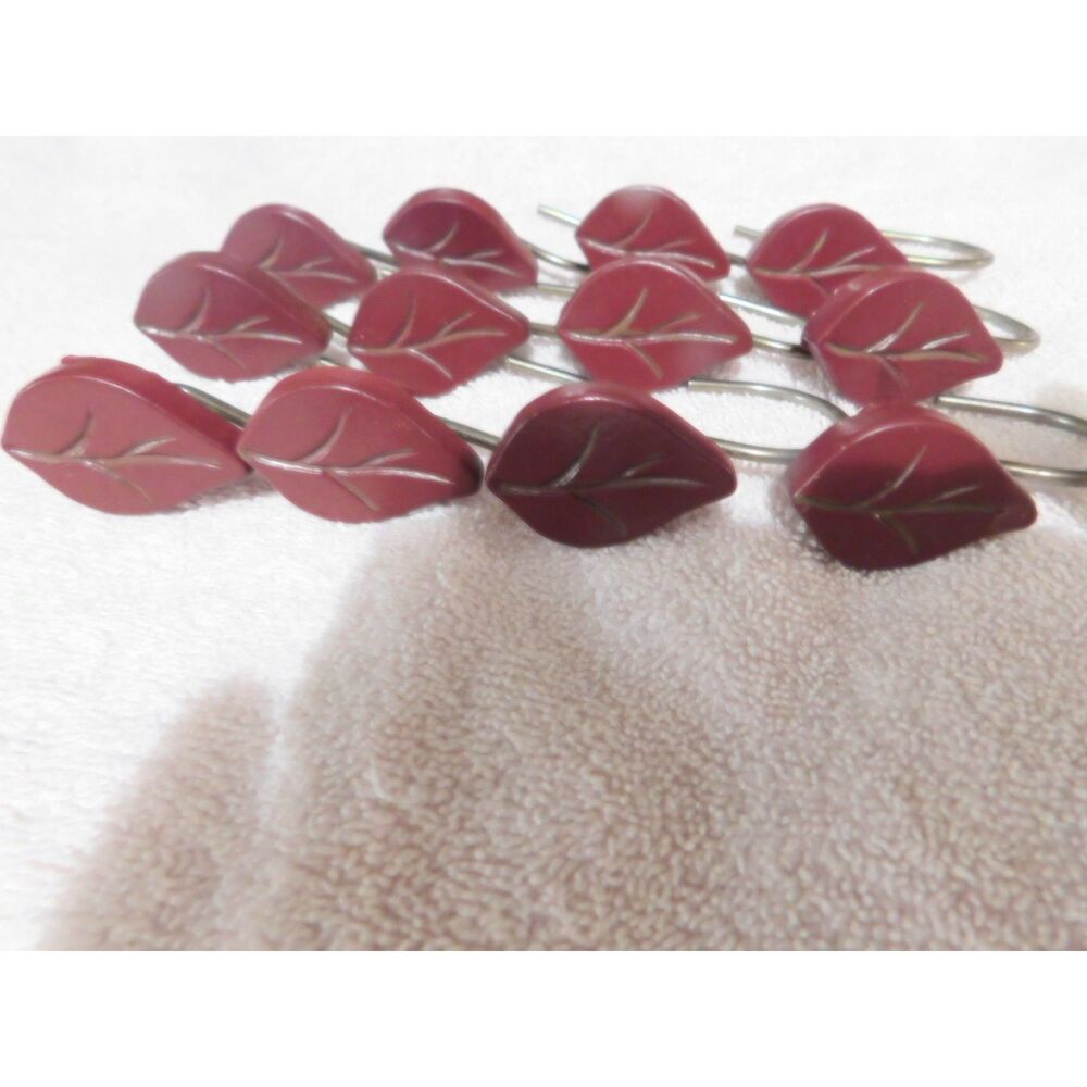 12 Burnt Orange Leaf design Vintage Shower Curtain Holders